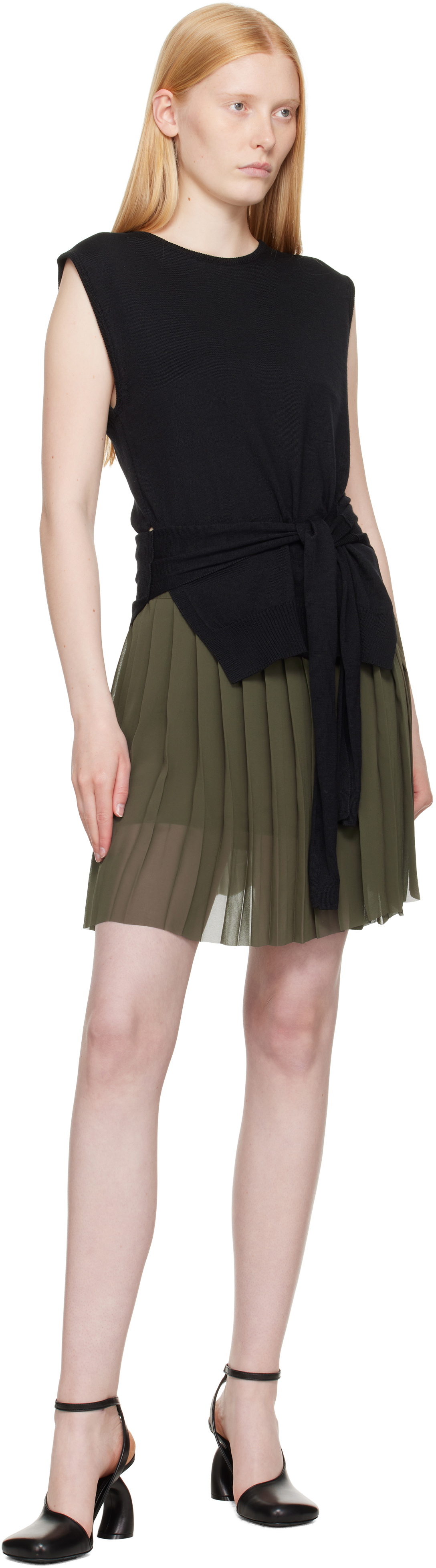 AMI Paris Khaki Pleated Miniskirt