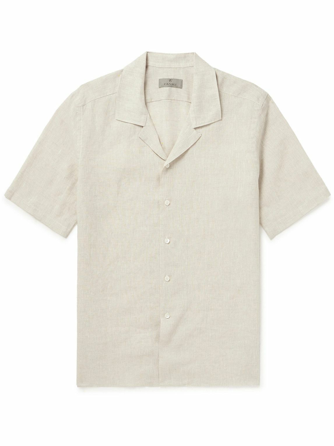 Canali - Camp-Collar Linen Shirt - Neutrals Canali