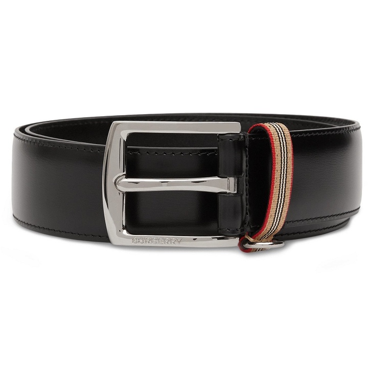 Photo: Burberry - 3.5cm Striped Webbing-Trimmed Leather Belt - Black