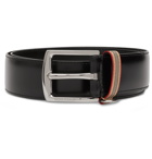 Burberry - 3.5cm Striped Webbing-Trimmed Leather Belt - Black