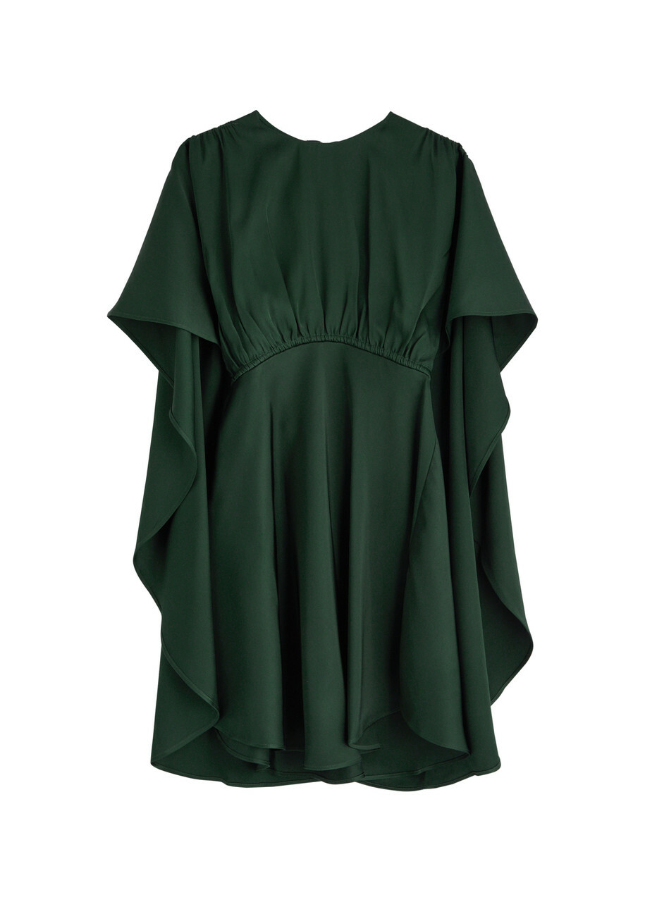 Zimmermann Eden Cascading Cape-effect Satin Mini Dress Green