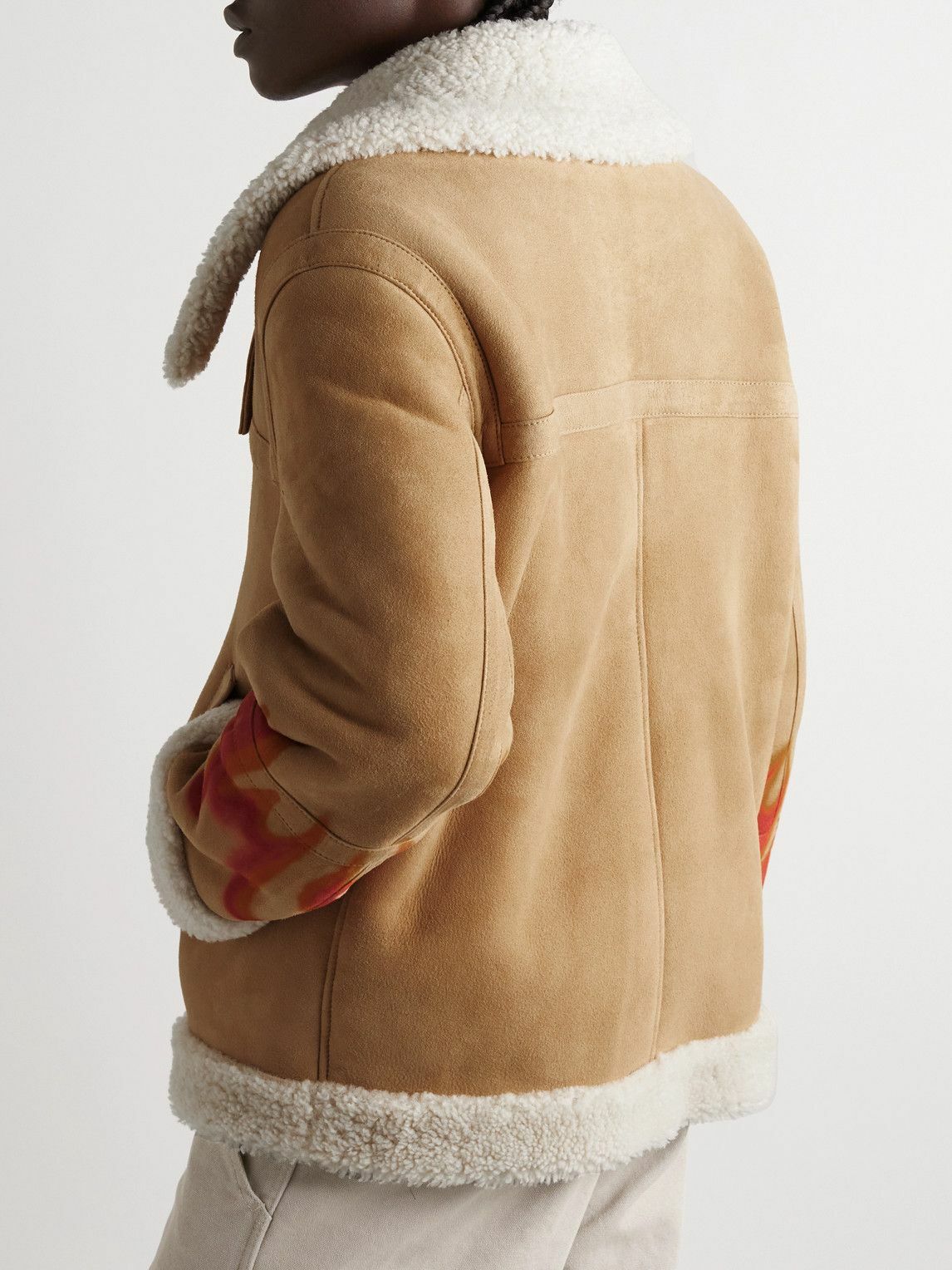 Palm Angels - Burning Printed Shearling Jacket - Brown Palm Angels