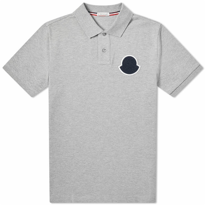 Photo: Moncler Men's Large Terry Logo Polo Shirt in Grey/Blue