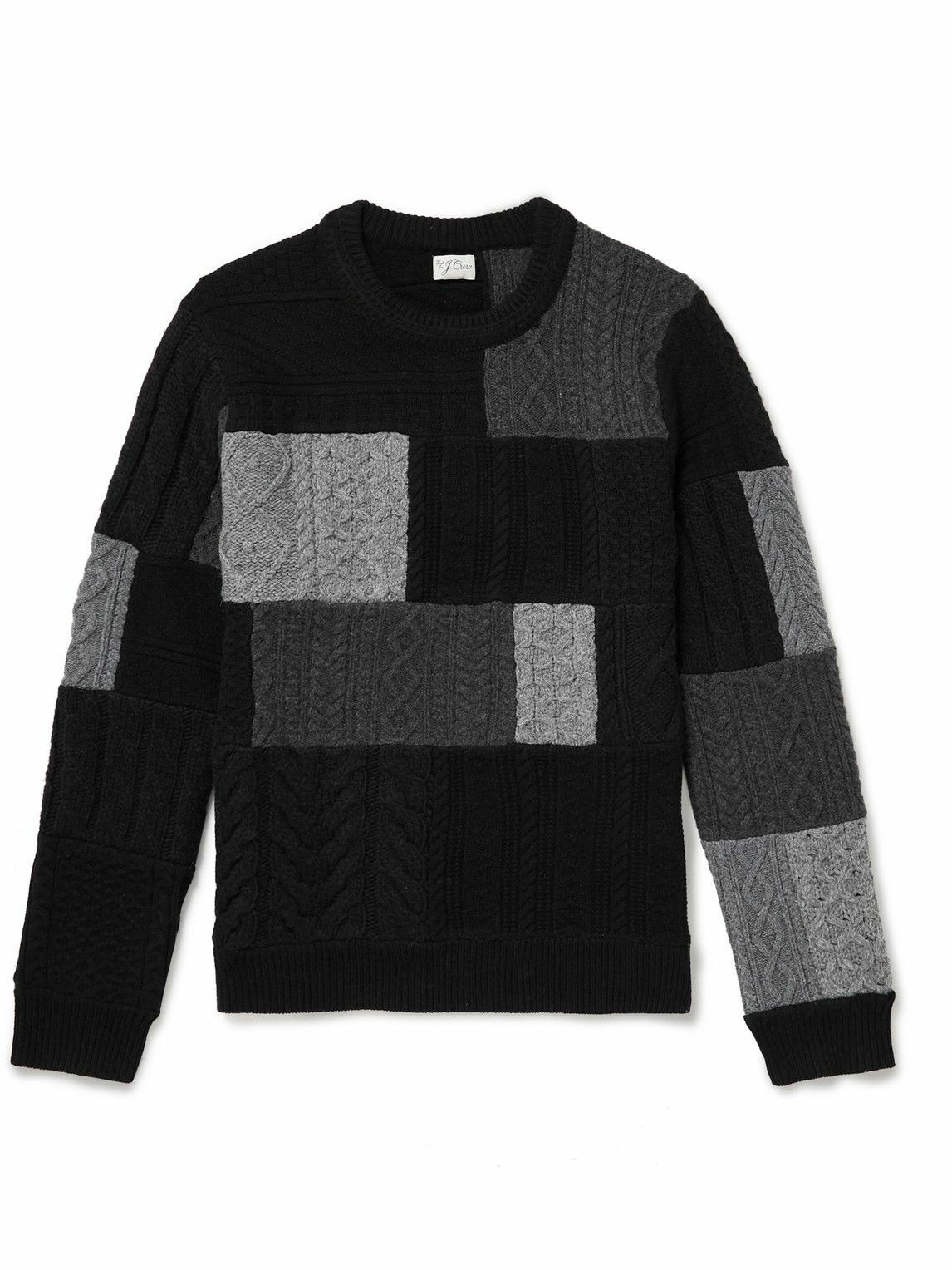 Photo: J.Crew - Patchwork Cable-Knit Wool and Cashmere-Blend Sweater - Black