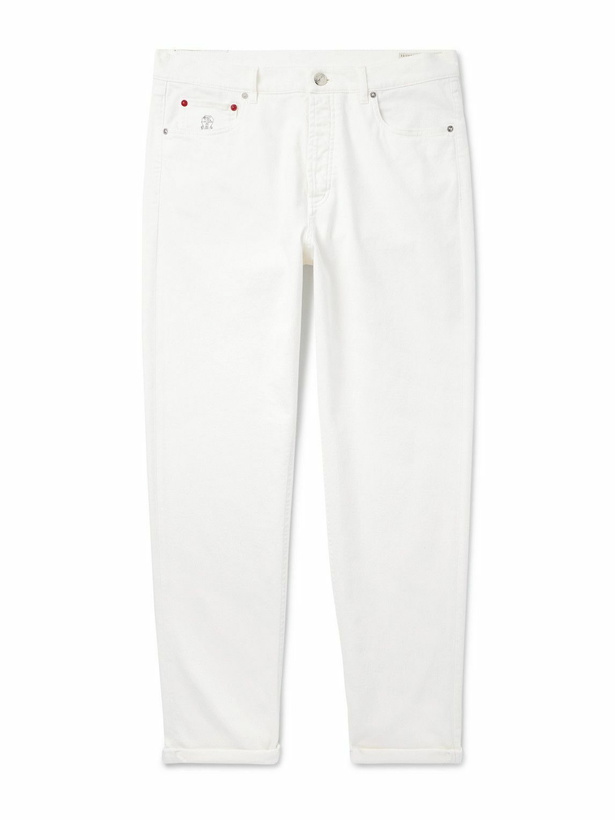 Photo: Brunello Cucinelli - Straight-Leg Logo-Embroidered Jeans - White