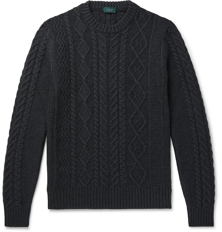 Photo: Incotex - Cable-Knit Virgin Wool Sweater - Gray
