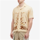 Magic Castles Men's Wave Embroidered Vacation Shirt in Embroidered Ecru