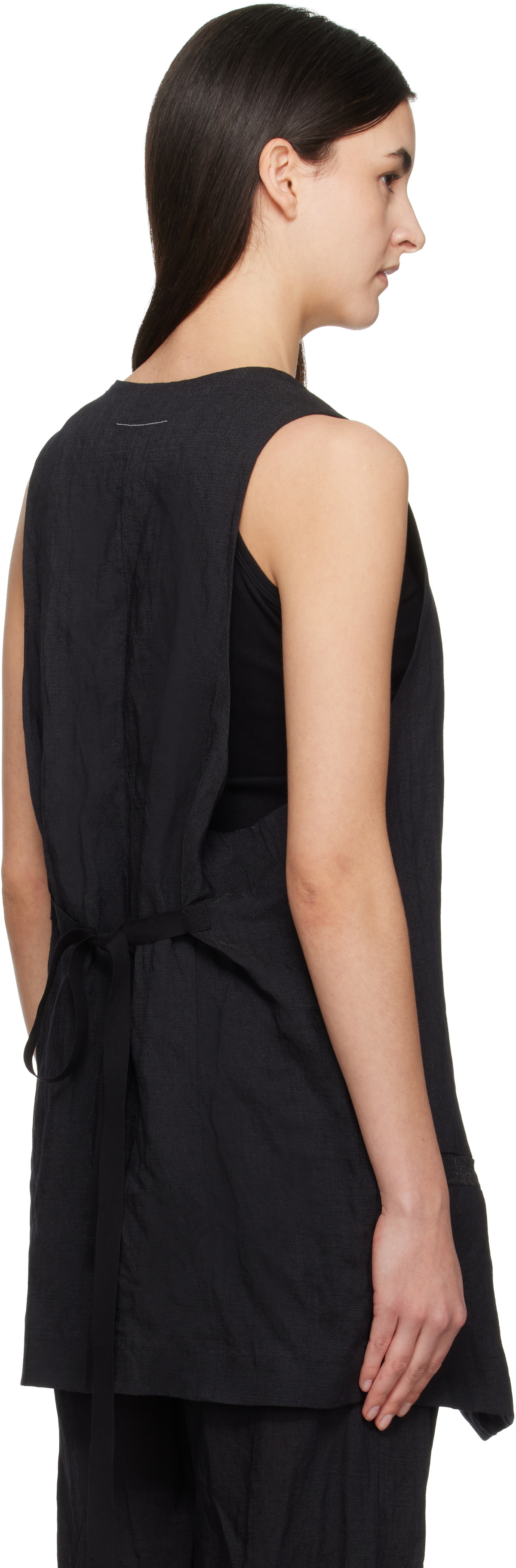 MM6 Maison Margiela Black Crinkled Metallic Tailoring Vest