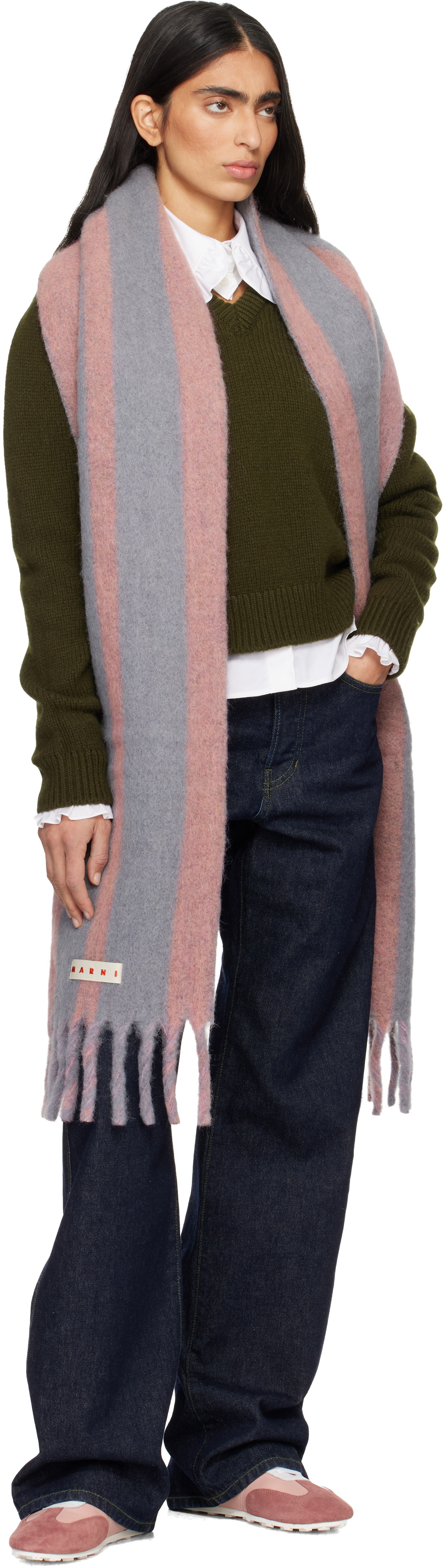 Marni Pink & Gray Striped Alpaca Scarf