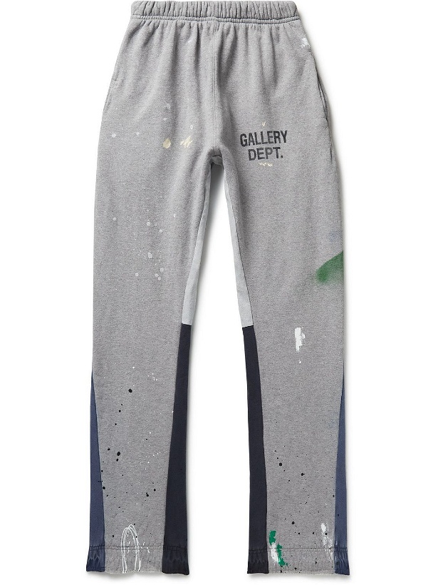 Photo: Gallery Dept. - Flared Paint-Splattered Logo-Print Cotton-Jersey Sweatpants - Gray