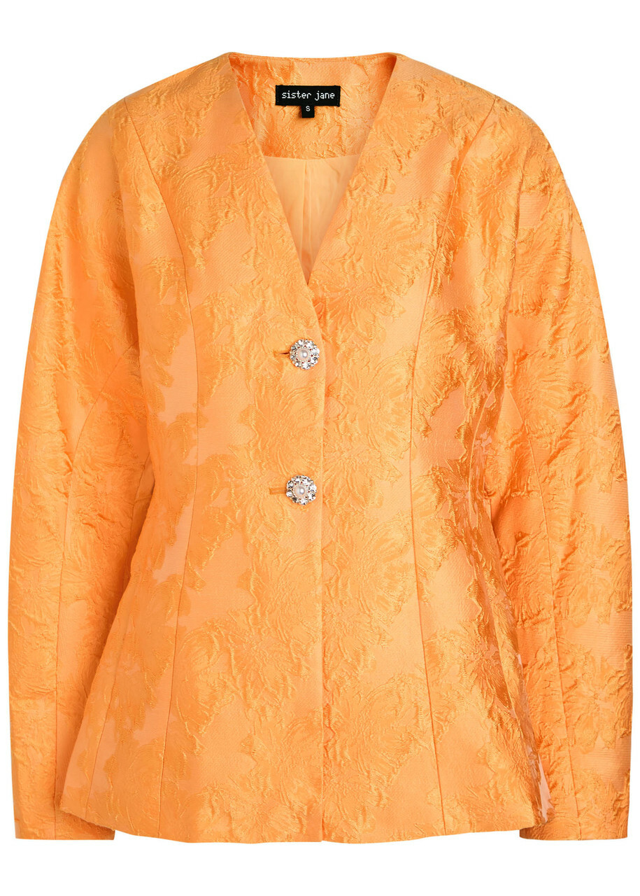 Sister Jane Sol Floral-jacquard Cloqué Blazer Yellow