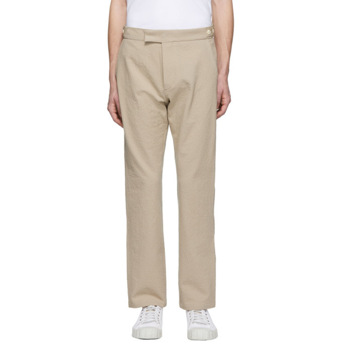 Maison Kitsune Beige Plain Seersucker Nico Trousers Maison Kitsune