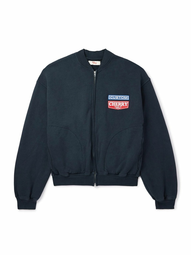 Photo: Cherry Los Angeles - Patchwork Logo-Appliquéd Cotton-Jersey Zip-Up Sweatshirt - Black