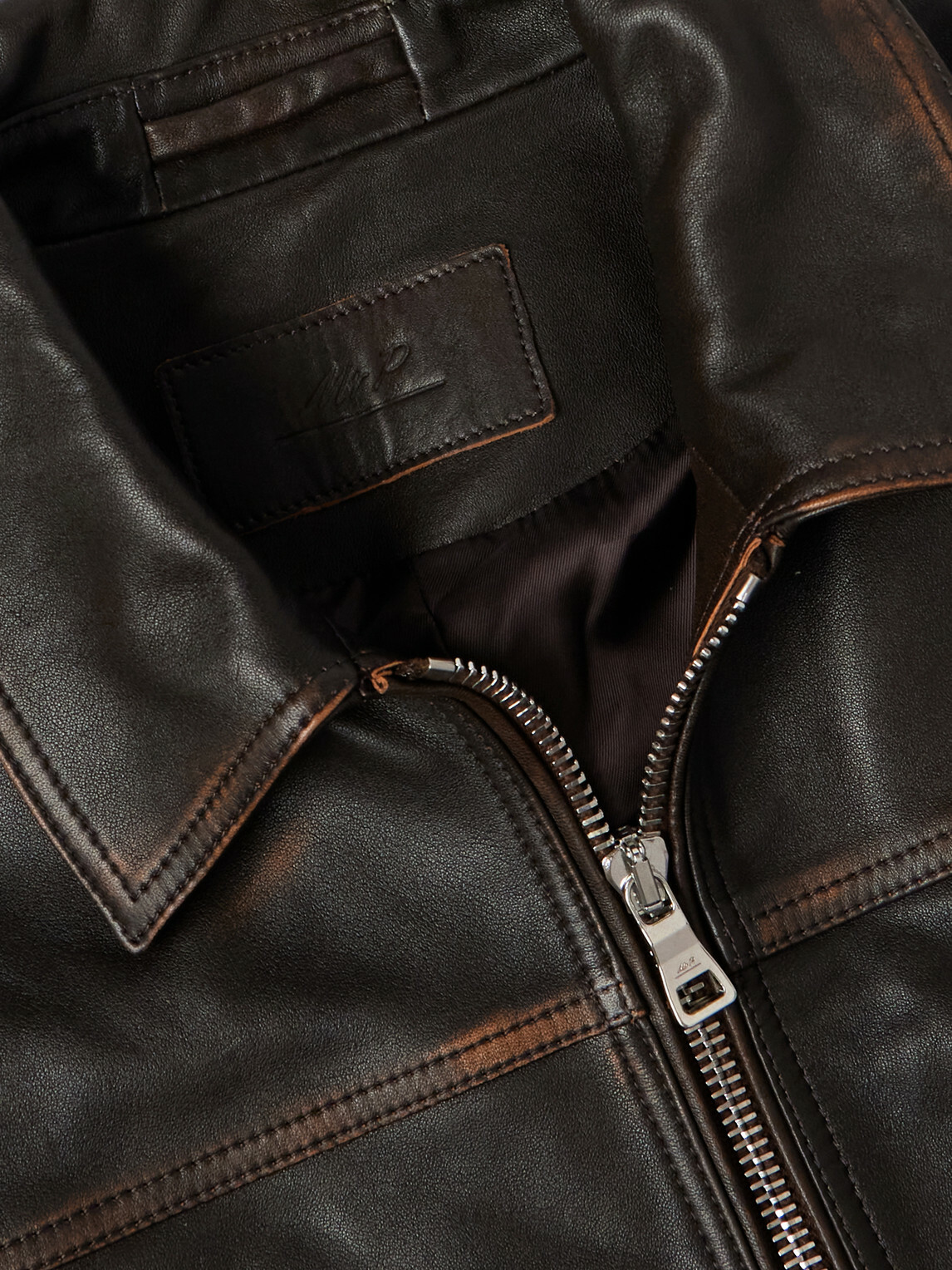 Mr P. - Distressed Leather Jacket - Brown