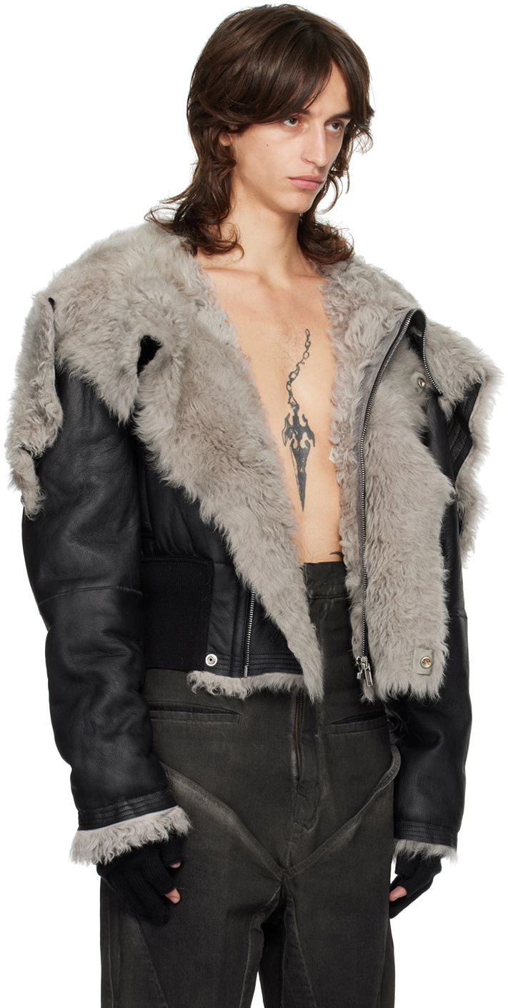 Rick Owens Black Porterville Cropped Alice Shearling Parka