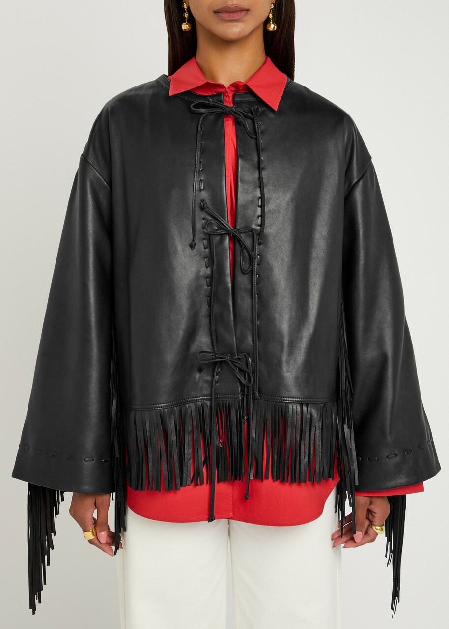 BY Malene Birger Zoena Fringed Leather Jacket Black