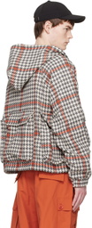 Reese Cooper Grau & Orange Wool Houndstooth Hooded Cargo Jacket