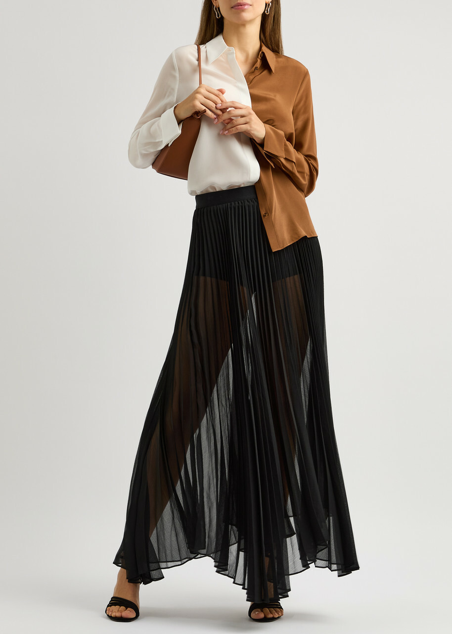 Alice + Olivia Katz Pleated Chiffon Maxi Skirt Black Alice +