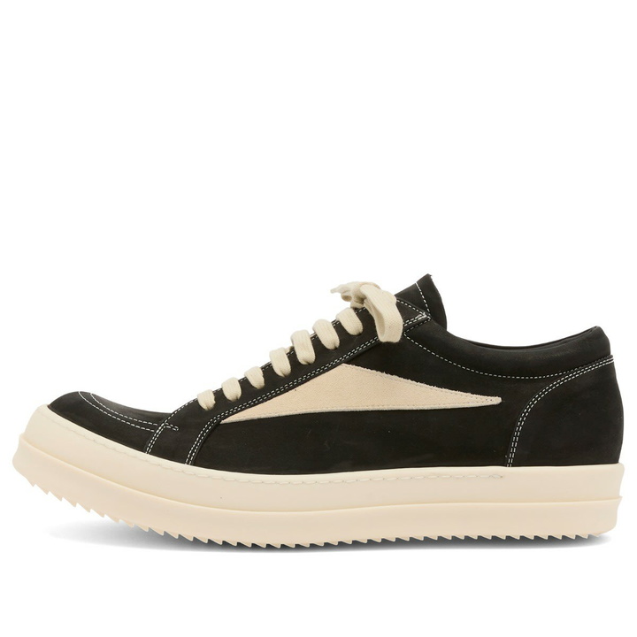 Photo: Rick Owens Men's Nubuck Vintage Sneaks in Black/Milk/Milk