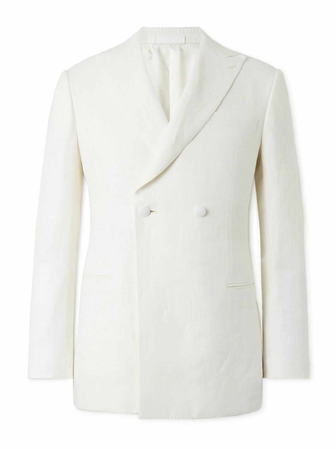 Kingsman - Double-Breasted Herringbone Linen Tuxedo Jacket - Neutrals