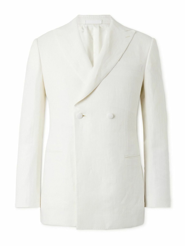 Photo: Kingsman - Double-Breasted Herringbone Linen Tuxedo Jacket - Neutrals