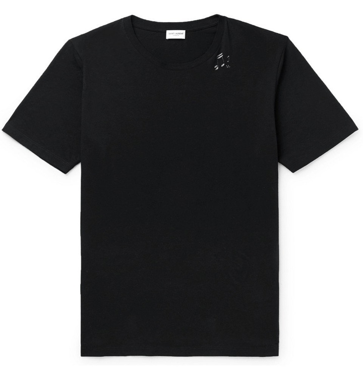 Photo: SAINT LAURENT - Printed Cotton-Jersey T-Shirt - Black