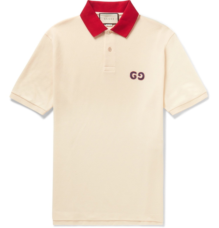 Photo: Gucci - Logo-Embroidered Stretch-Cotton Piqué Polo Shirt - Cream