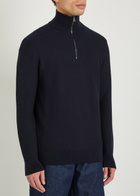 Boss Textured Half-zip Cotton Jumper Navy