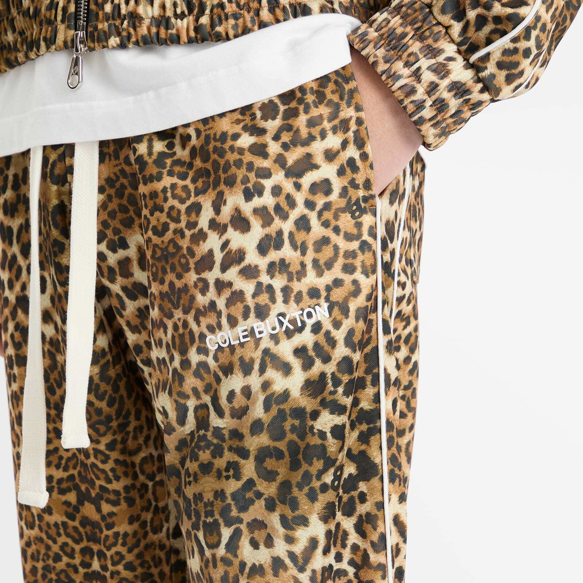 Cole Buxton Men's Piped Track Pant in Leopard