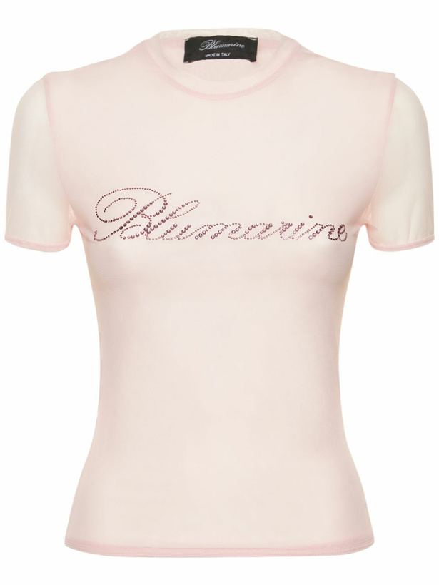 Photo: BLUMARINE - Hotfix Logo Second Skin Mesh T-shirt