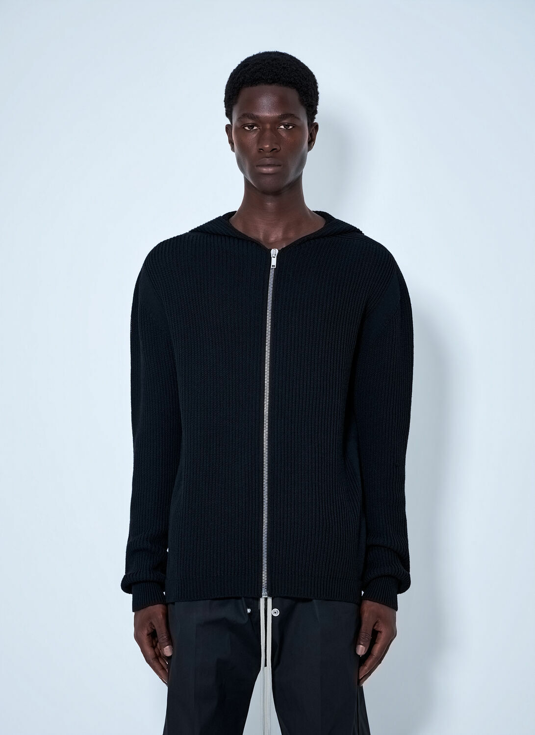 Rick Owens Ribbed Knit Zip Hoodie