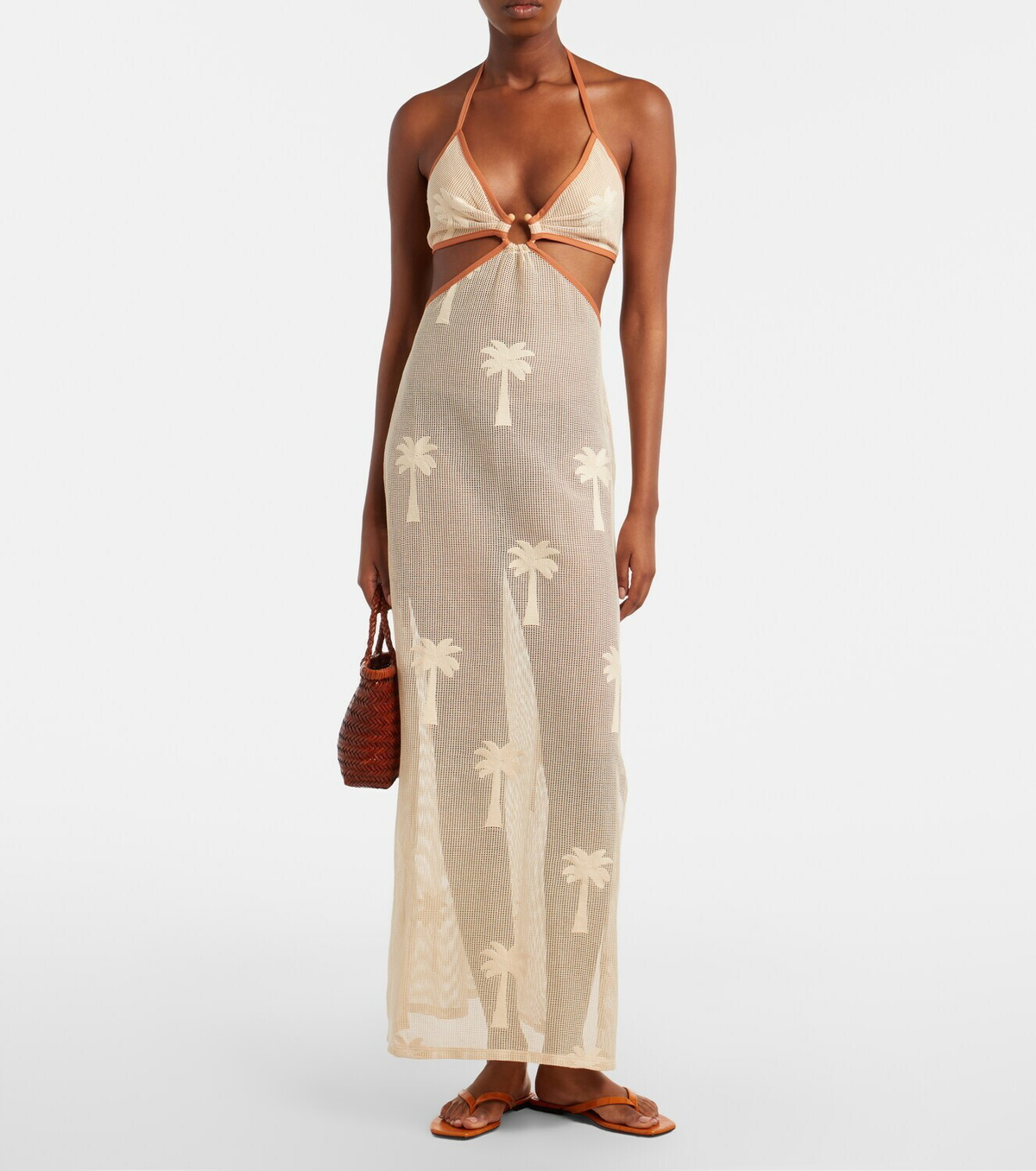 Johanna Ortiz Embroidered cutout mesh midi dress