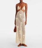 Johanna Ortiz Embroidered cutout mesh midi dress