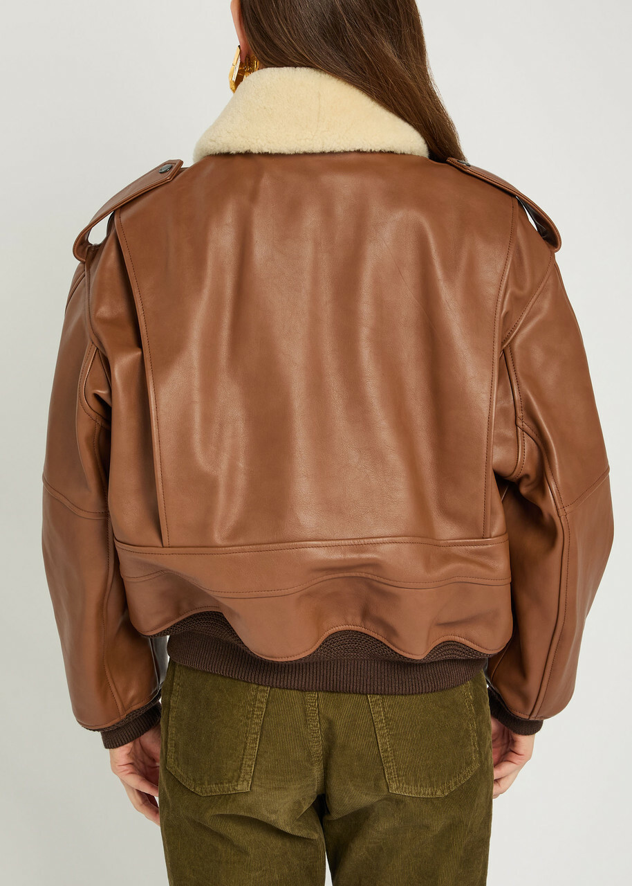 Saint Laurent Detachable-collar Shearling and Leather Jacket Terracotta