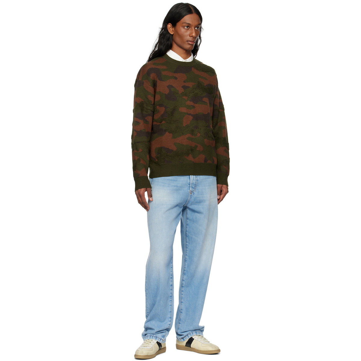 Dime Green & Brown Camo Chenille Knit Sweater