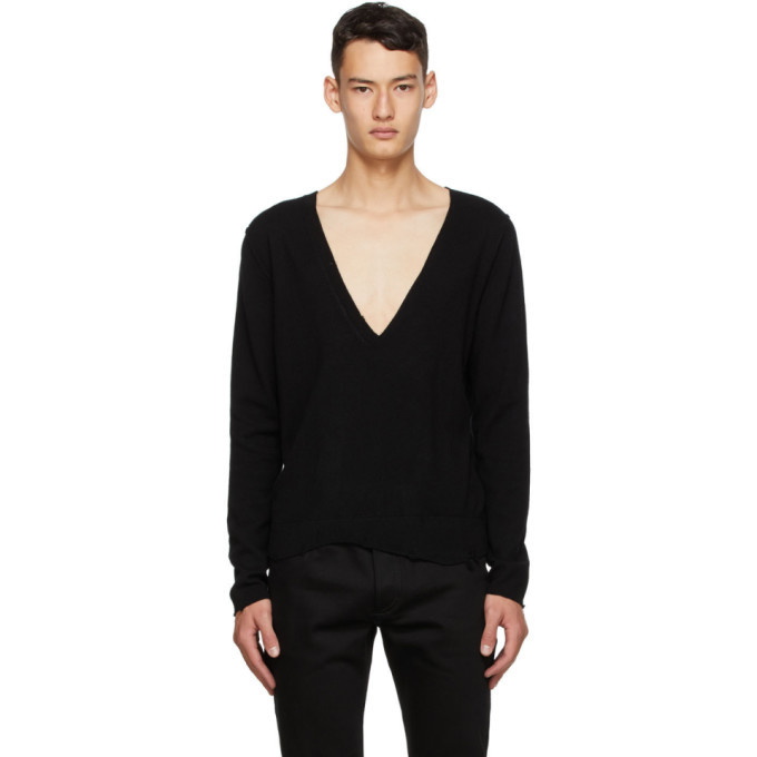 Photo: Saint Laurent Black Cashmere Destroyed V-Neck Sweater