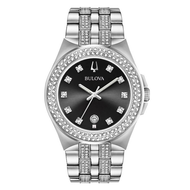 Photo: Bulova Quartz Crystal Black Dial Mens Watch & Pendant Boxed Set 96K102