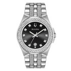 Bulova Quartz Crystal Black Dial Mens Watch & Pendant Boxed Set 96K102