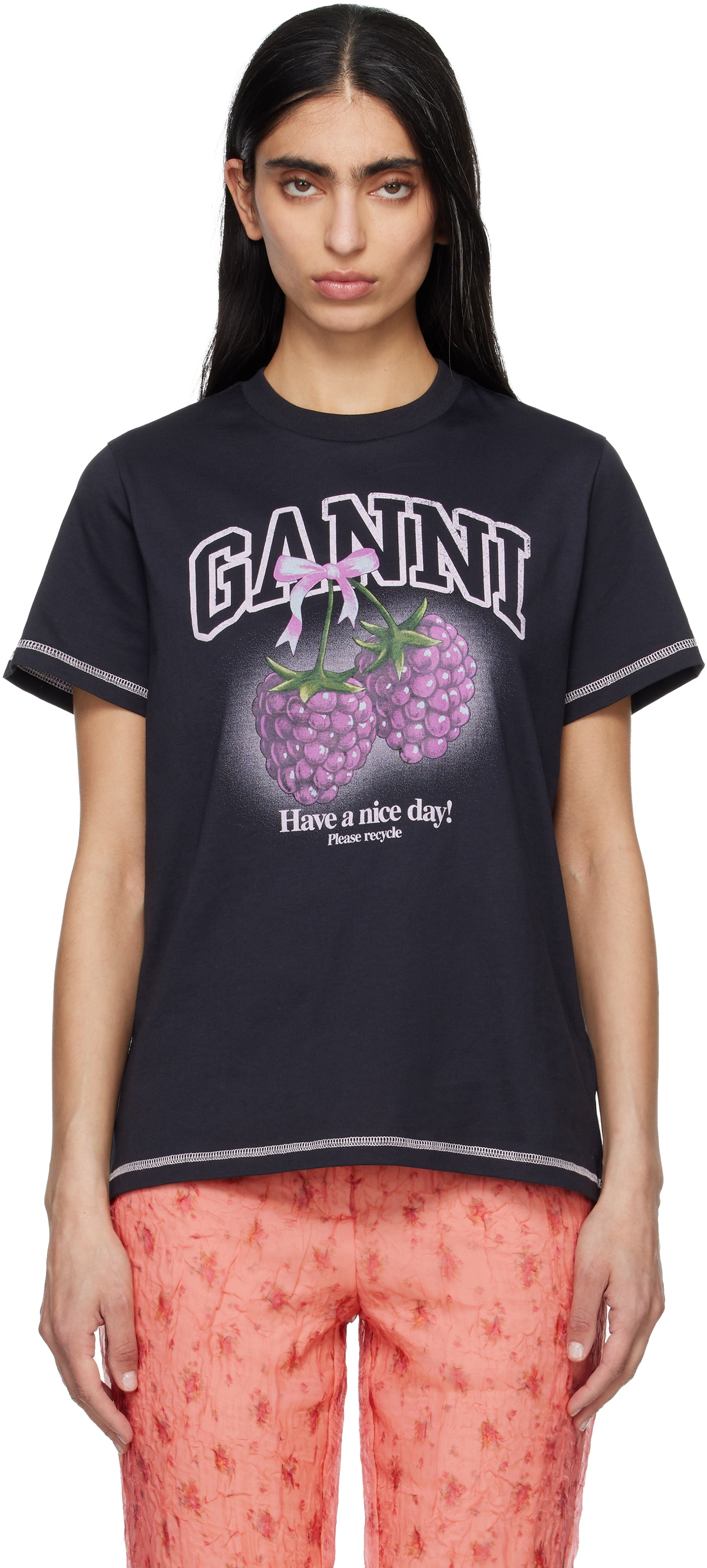 GANNI Black Raspberries T-shirt