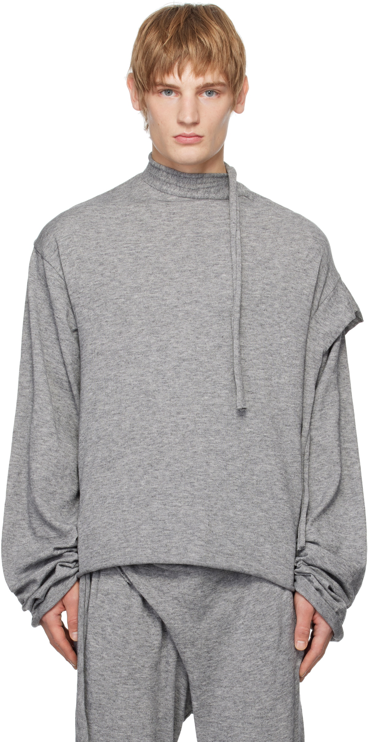 Ottolinger Gray Strap Knit Loose Longsleeve Sweatshirt