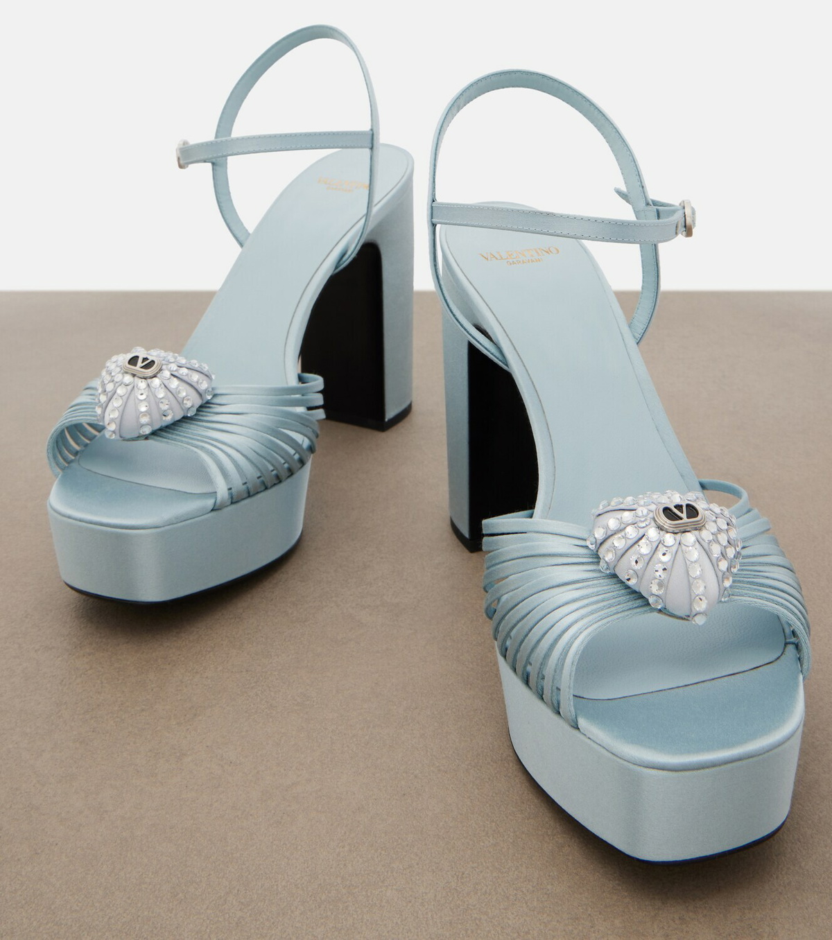 Valentino Garavani Cœur Royal embellished satin platform sandals