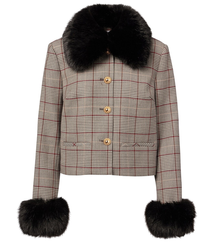 Photo: Self-Portrait Checked faux fur-trimmed jacket