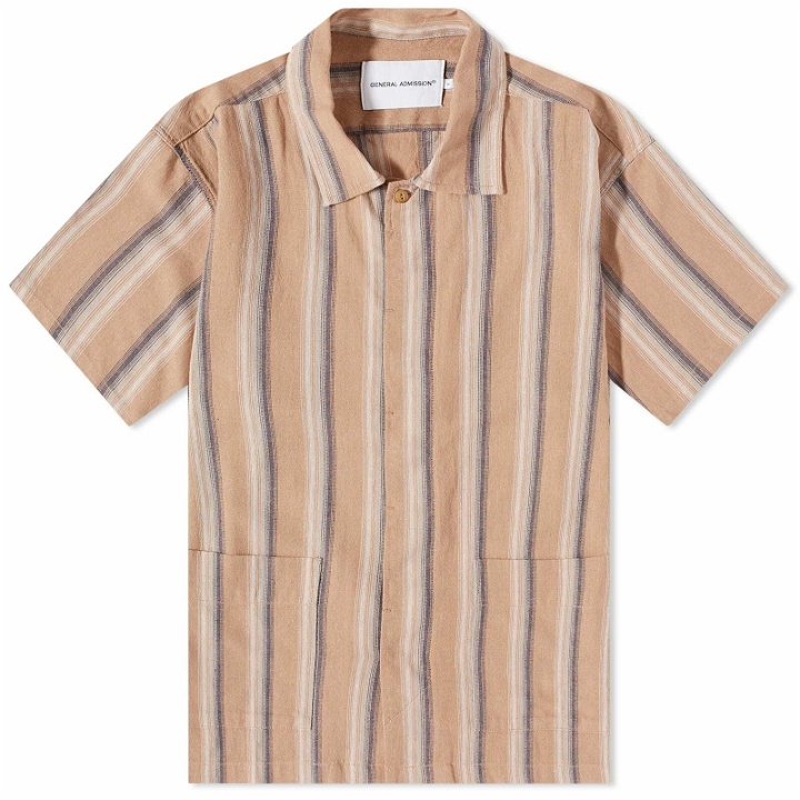 Photo: General Admission Men's Fly Front Vacation Shirt in Beige Stripe