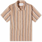 General Admission Men's Fly Front Vacation Shirt in Beige Stripe