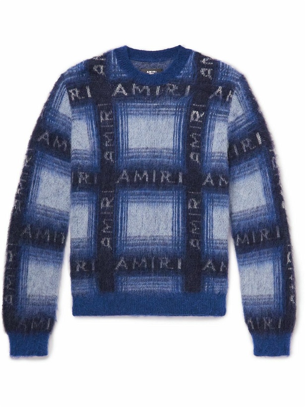 Photo: AMIRI - Logo-Intarsia Cotton and Cashmere-Blend Sweater - Blue