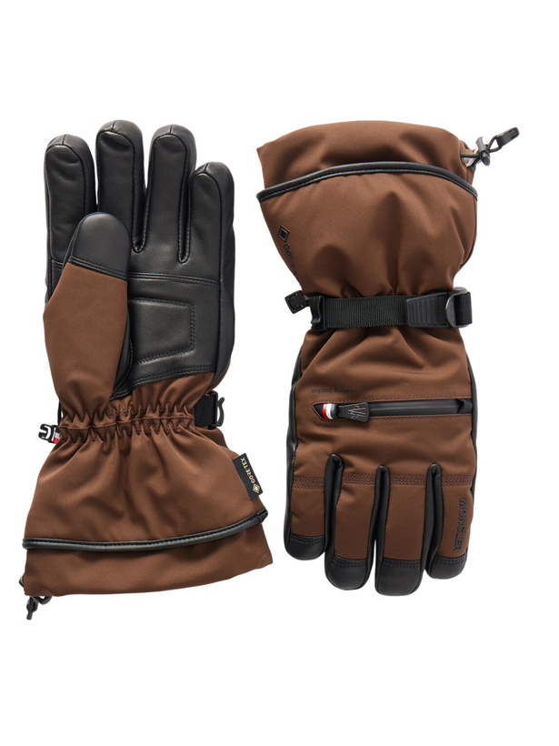 Photo: Moncler Grenoble - Leather-Trimmed Quilted Shell Padded Ski Gloves - Brown