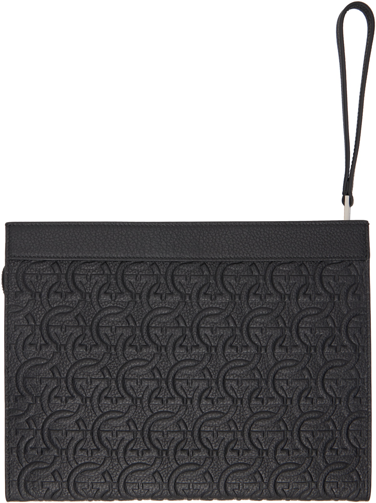 Ferragamo Black Embossed Gancini Pouch