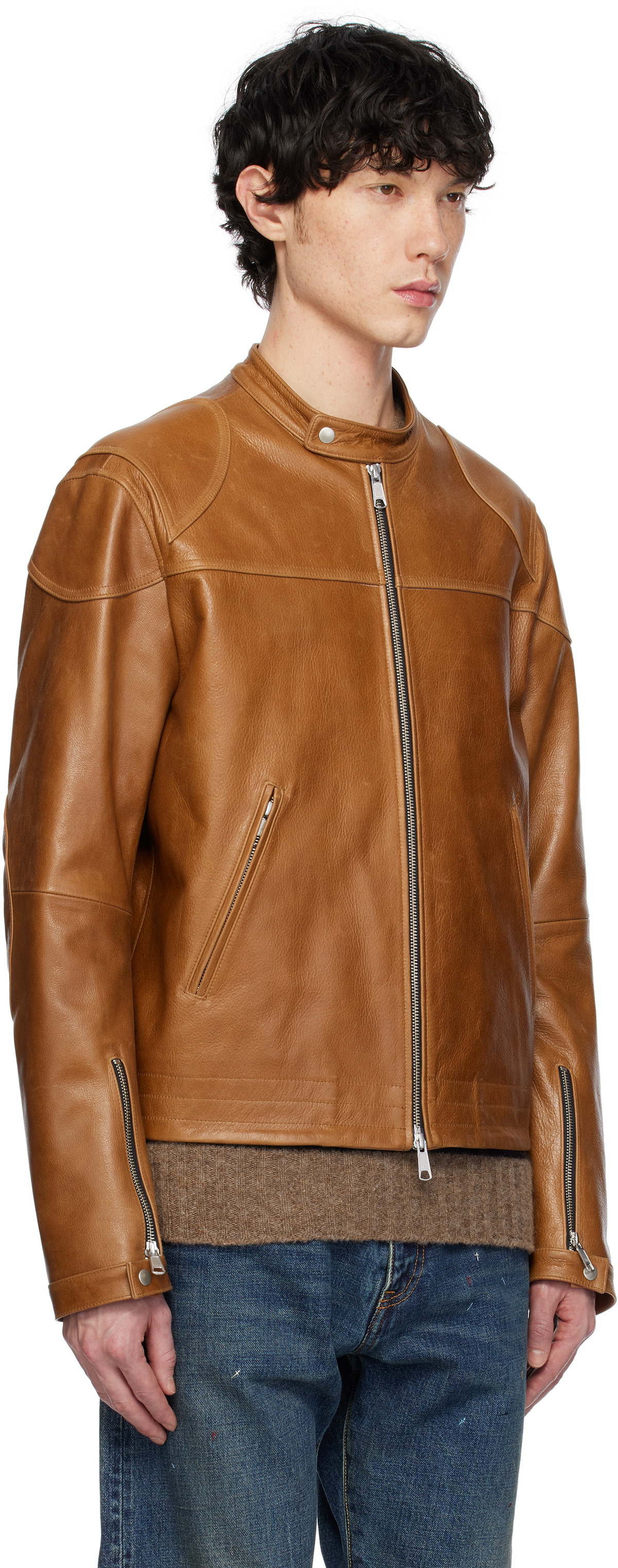 AFTER PRAY Tan Mavericks Motorcycle Leather Jacket