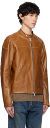 AFTER PRAY Tan Mavericks Motorcycle Leather Jacket