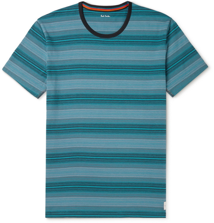 Photo: PAUL SMITH - Striped Stretch Cotton-Blend Pyjama T-Shirt - Blue